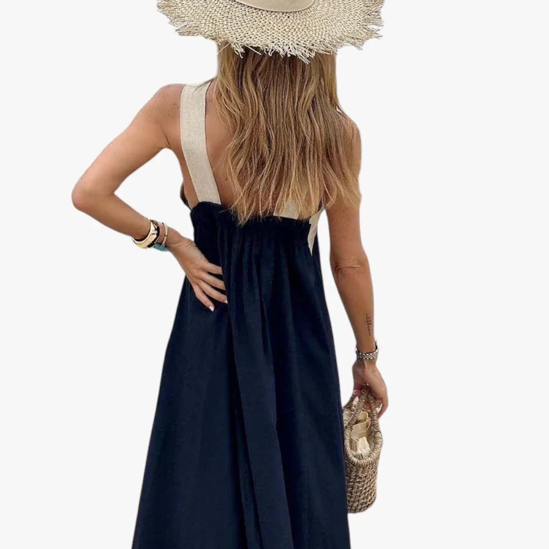 Dame Elegant Maxi Sommerkjole med Halterneck og Åben Ryg