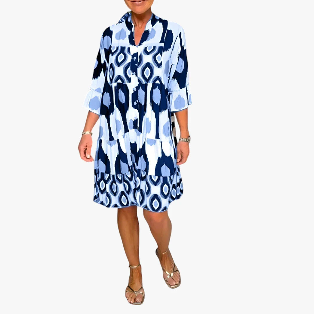 Dame Boho Midi Sommerkjole med Knapper og Flæser