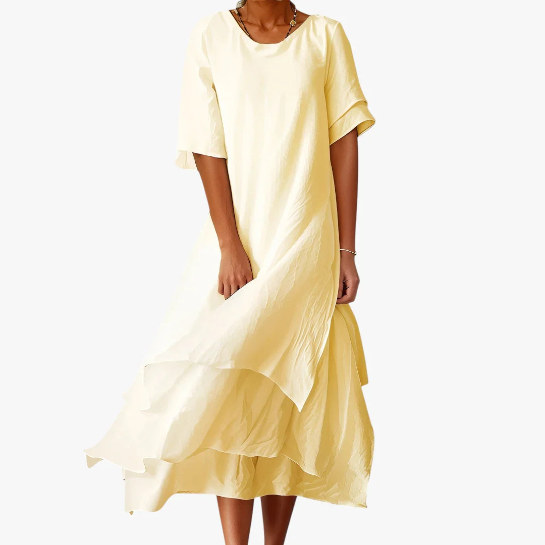 Dame Elegant Midi Sommerkjole med Løse Ærmer