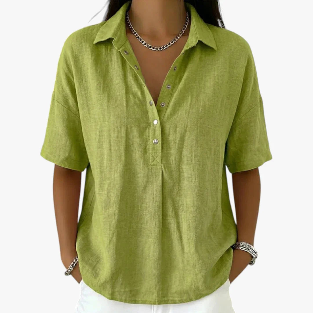 Dame Oversize Skjortebluse med Klassisk Krave og Knapper