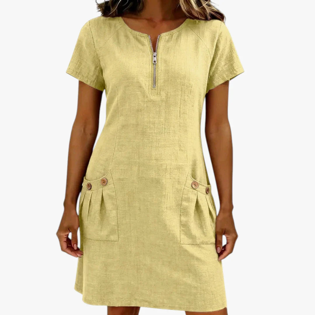 Dame Sommer Mini Kjole med Lynlås og Knapper