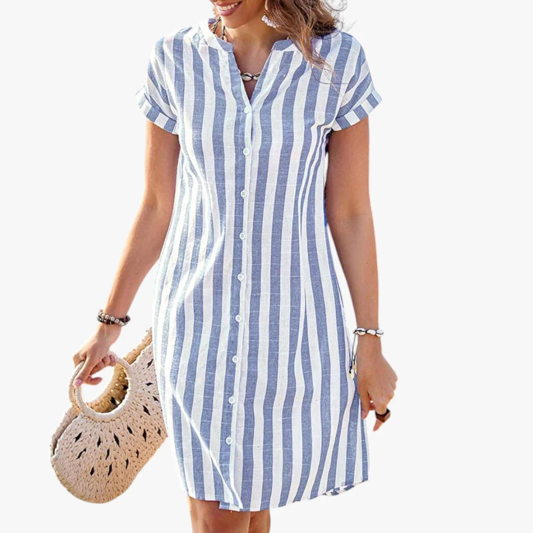 Dame Stribet Mini Sommerkjole med Knapper