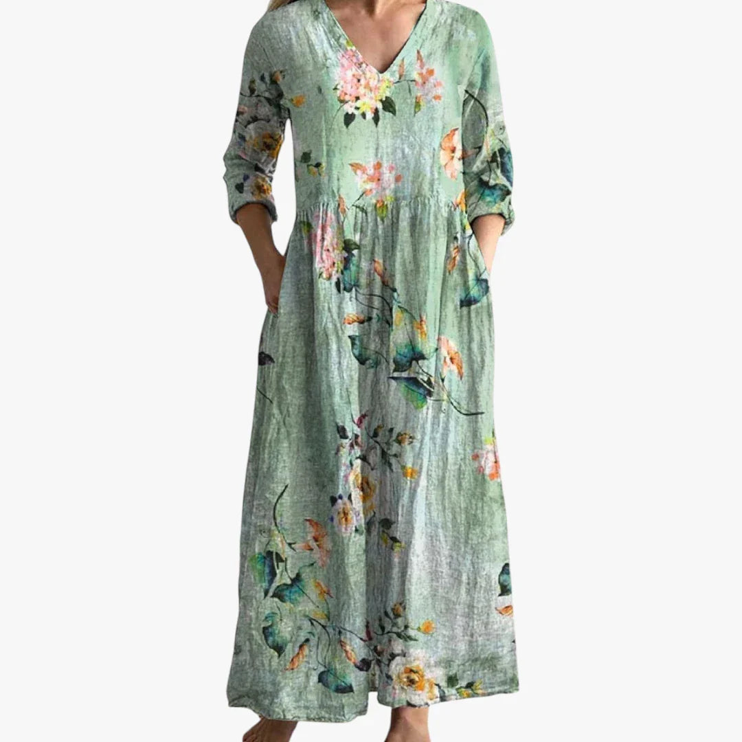 Dame Blomstret Maxi Sommerkjole med Lange Ærmer