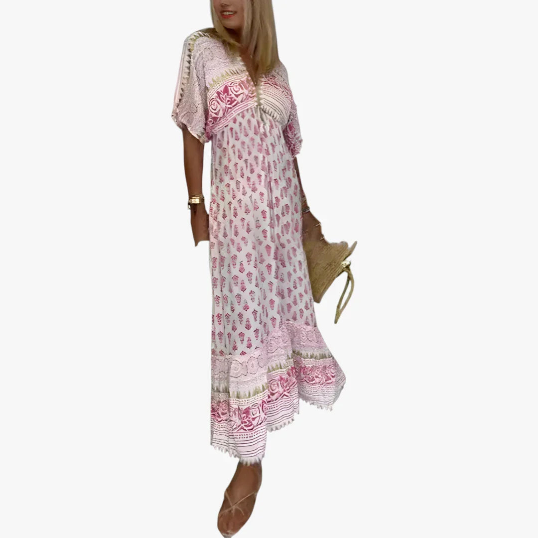 Dame Boheme Maxi Sommerkjole med Flæser