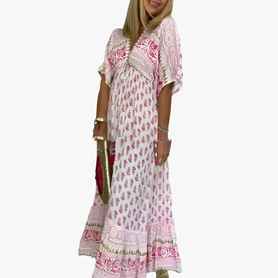 Dame Boheme Maxi Sommerkjole med Flæser