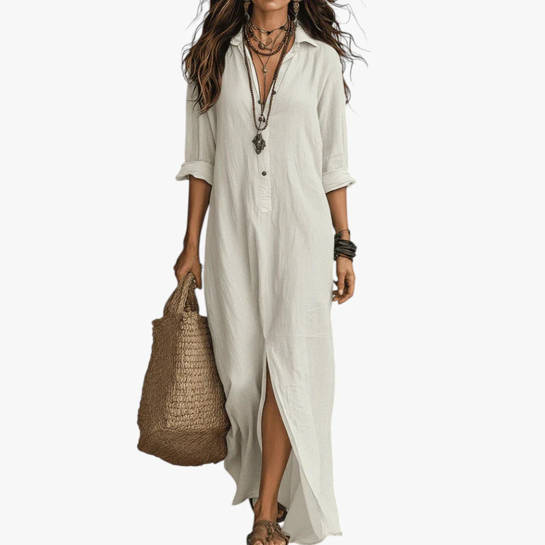 Dame Boho Maxi Sommerkjole med Knapper