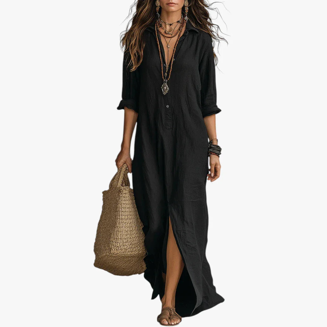 Dame Boho Maxi Sommerkjole med Knapper