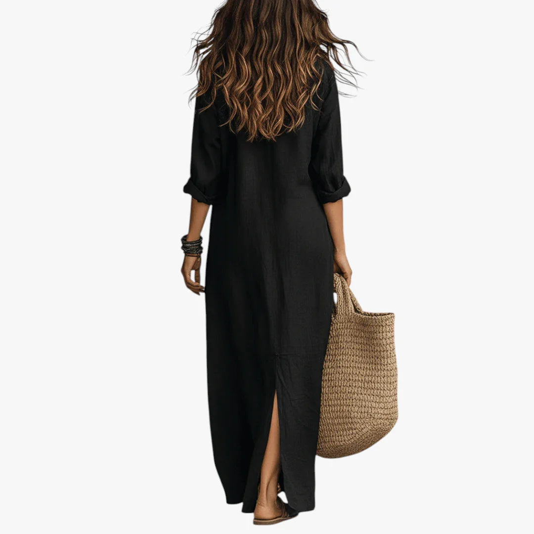 Dame Boho Maxi Sommerkjole med Knapper