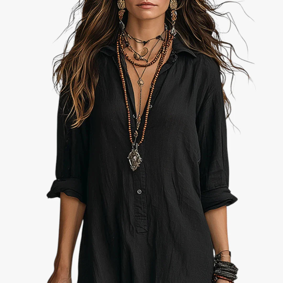 Dame Boho Maxi Sommerkjole med Knapper