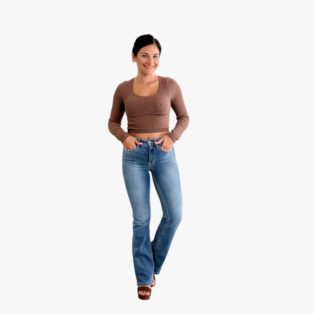 Dame Bootcut Jeans med Stretch og Lommer
