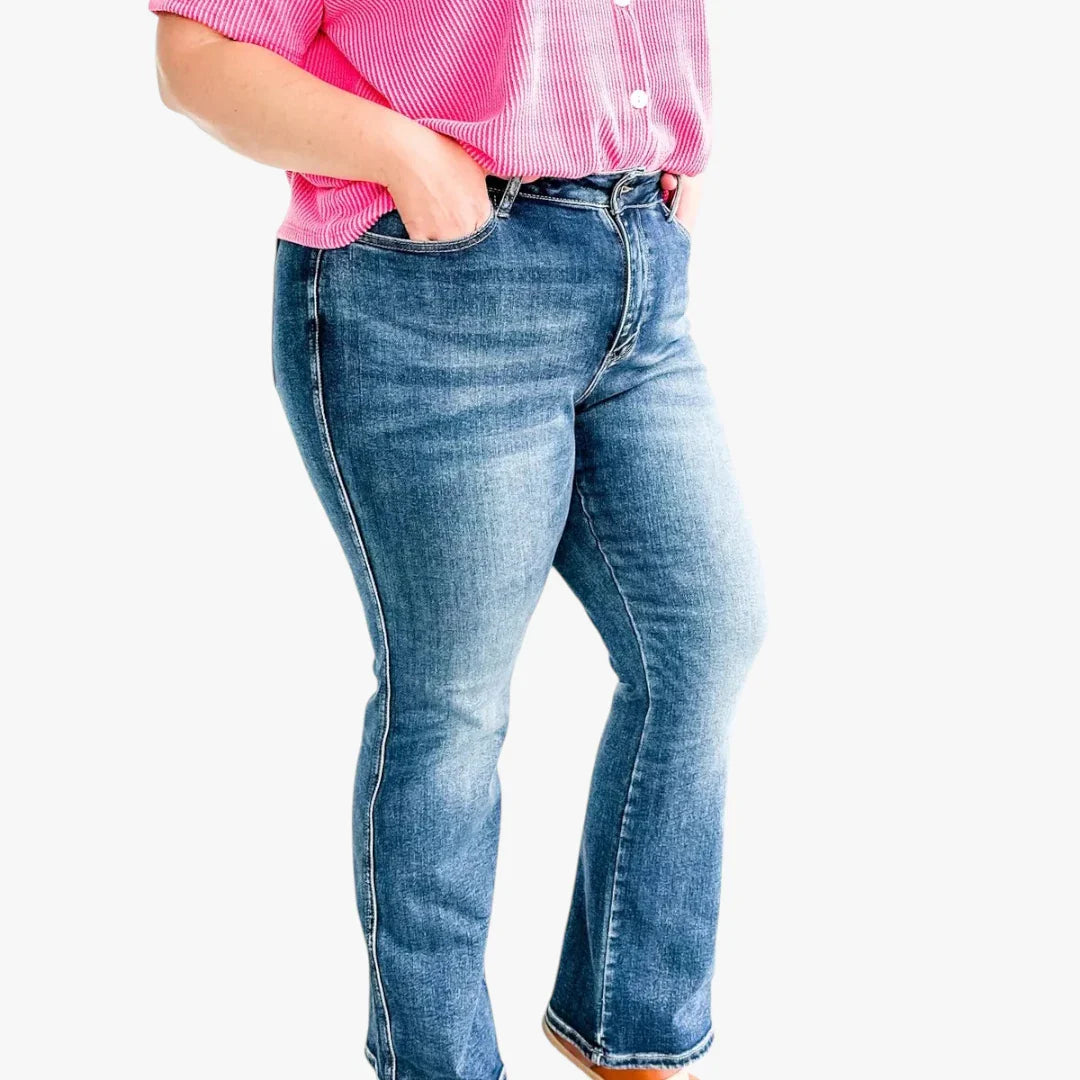 Dame Bootcut Jeans med Stretch og Lommer