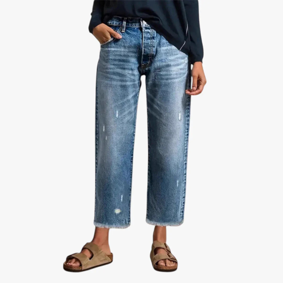 Dame Cropped Jeans med Lommer og Vidde i Benene