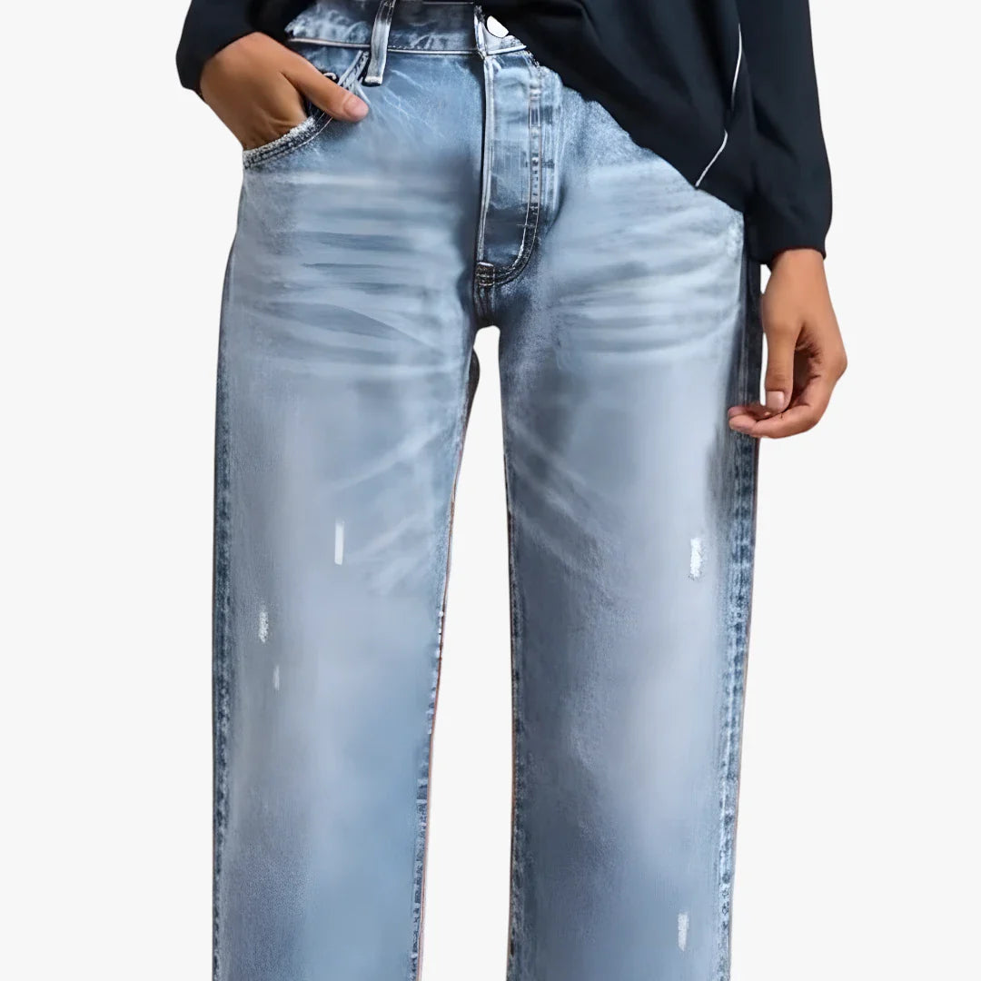 Dame Cropped Jeans med Lommer og Vidde i Benene