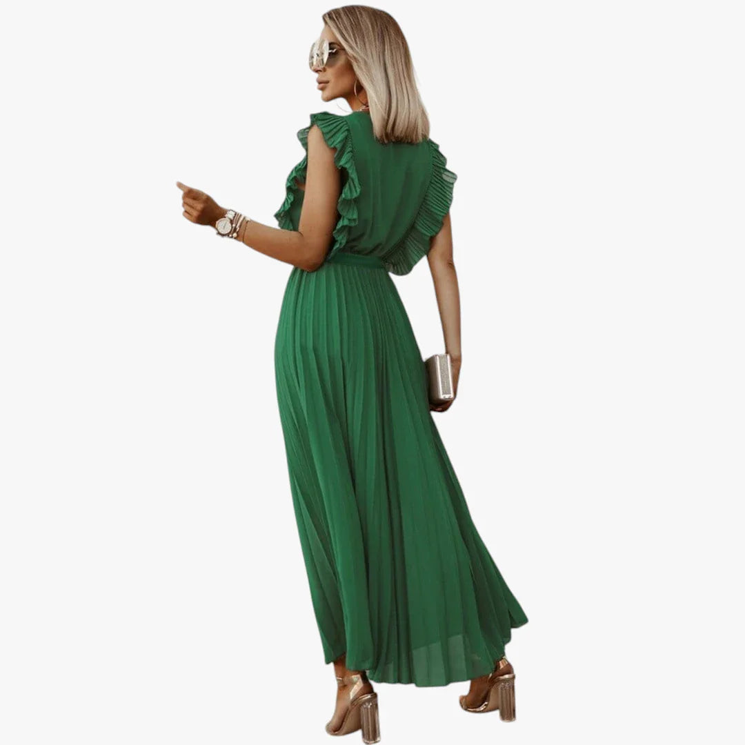 Dame Elegant Maxi Sommerkjole med Plisserede Detaljer