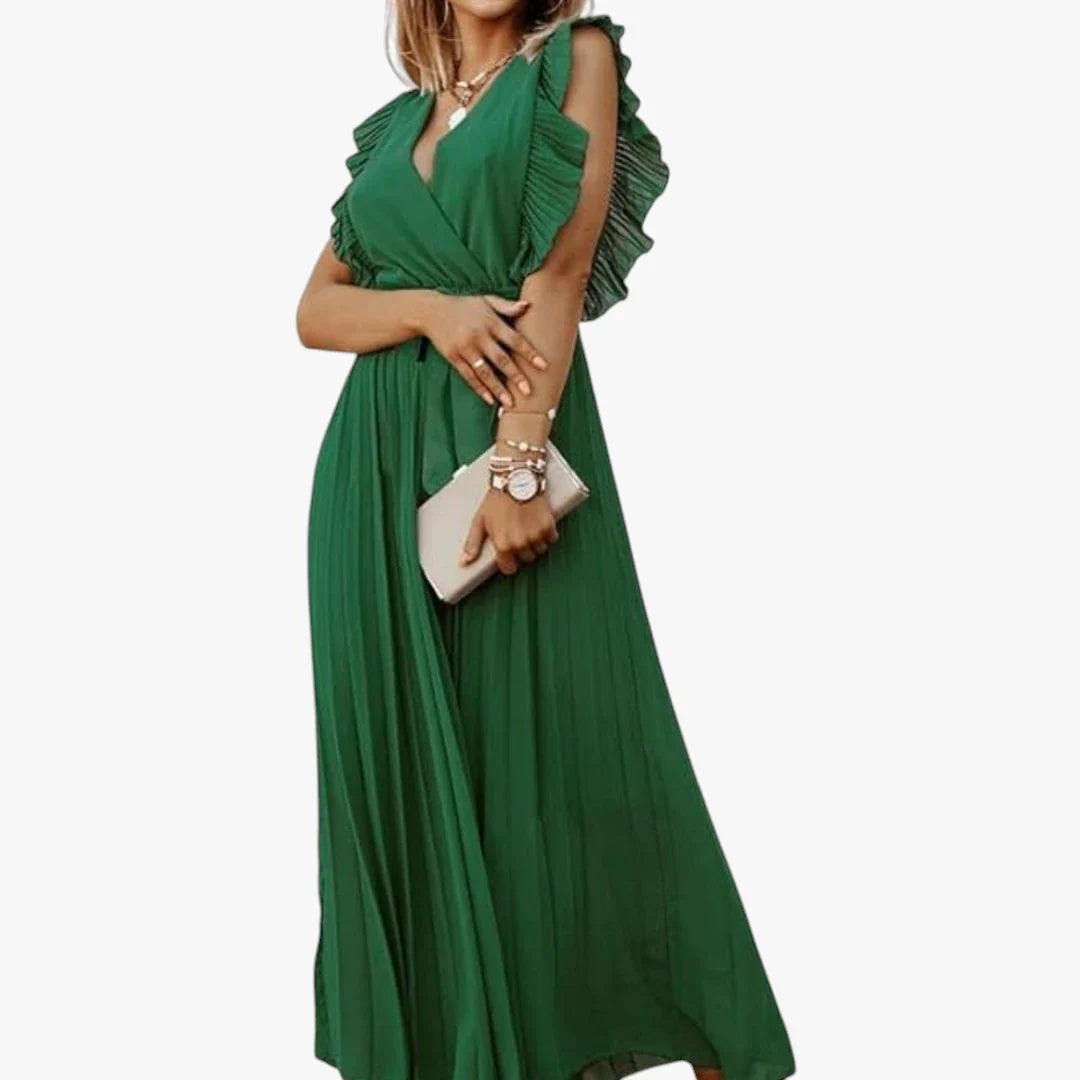 Dame Elegant Maxi Sommerkjole med Plisserede Detaljer