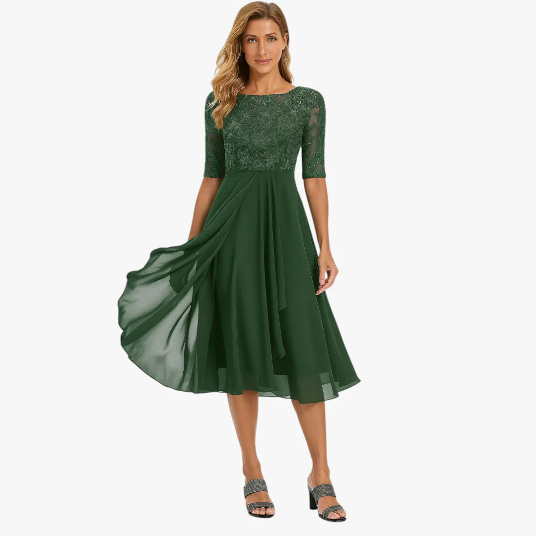 Dame Elegant Midi Sommerkjole med Blonder