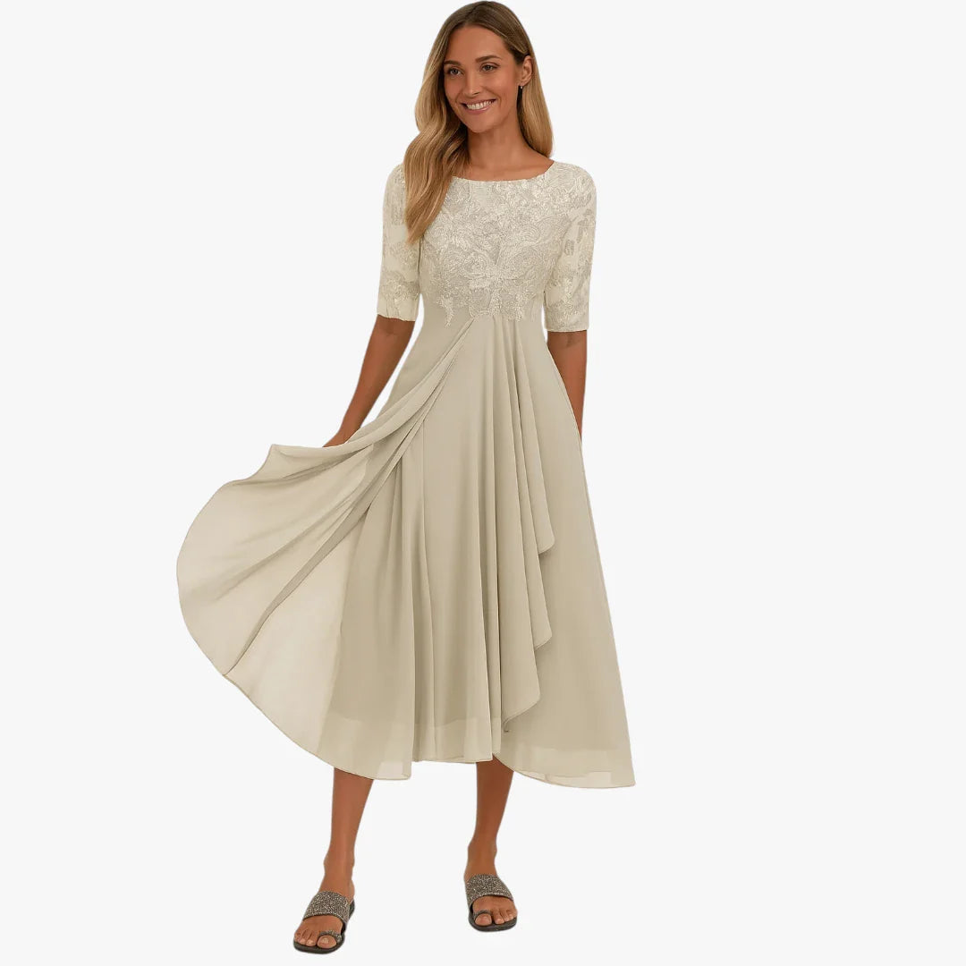 Dame Elegant Midi Sommerkjole med Blonder