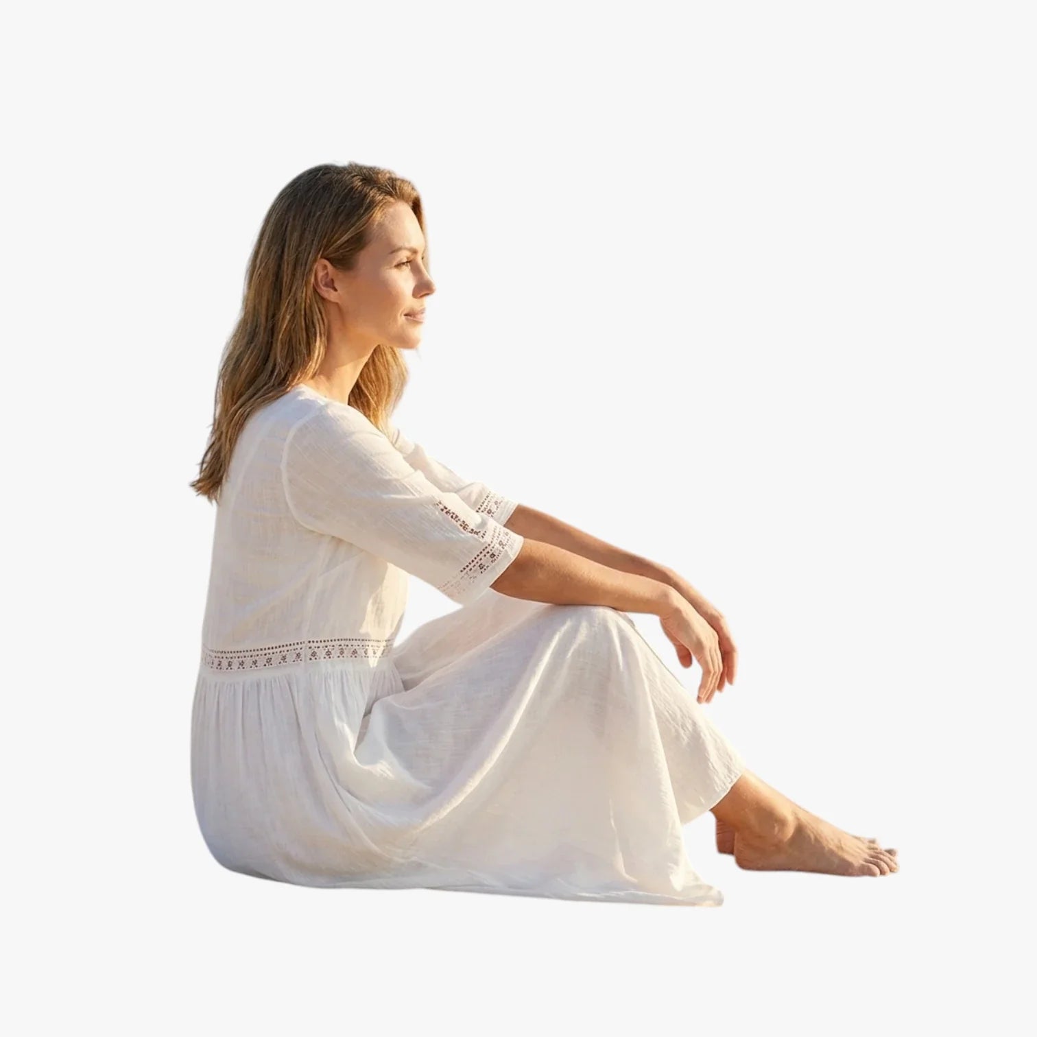 Dame Elegant Midi Sommerkjole med Broderi