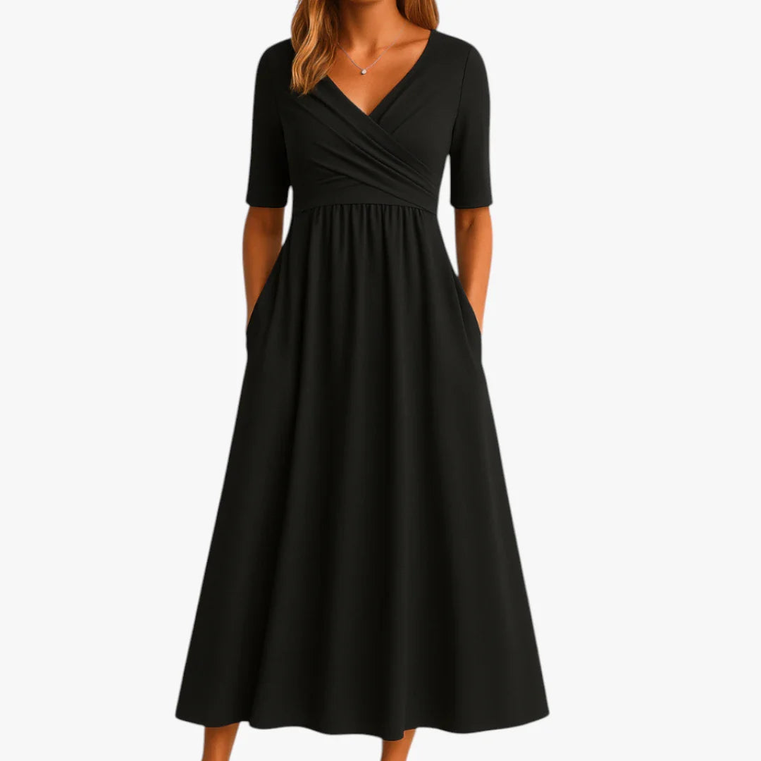Dame Elegant Midi Sommerkjole med Crossover Detalje