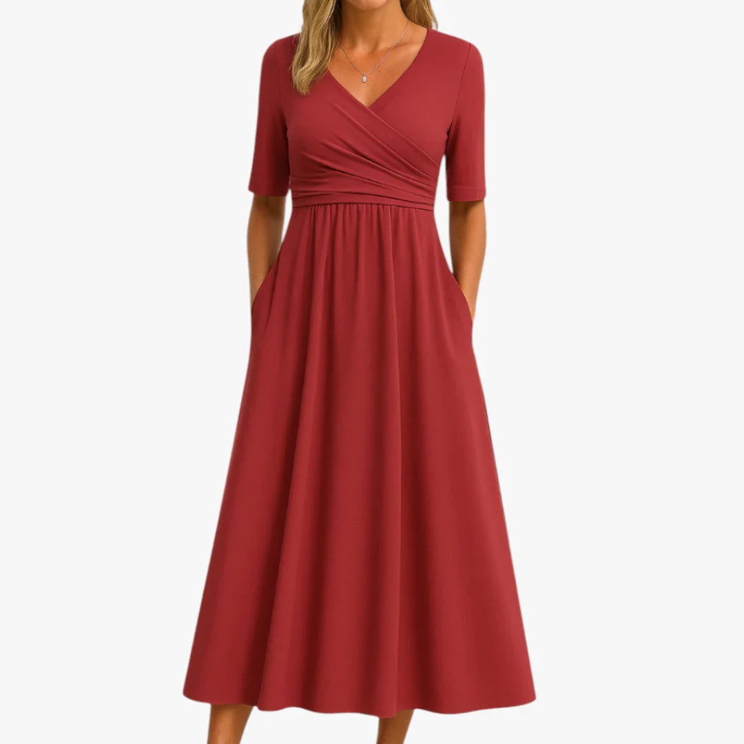 Dame Elegant Midi Sommerkjole med Crossover Detalje