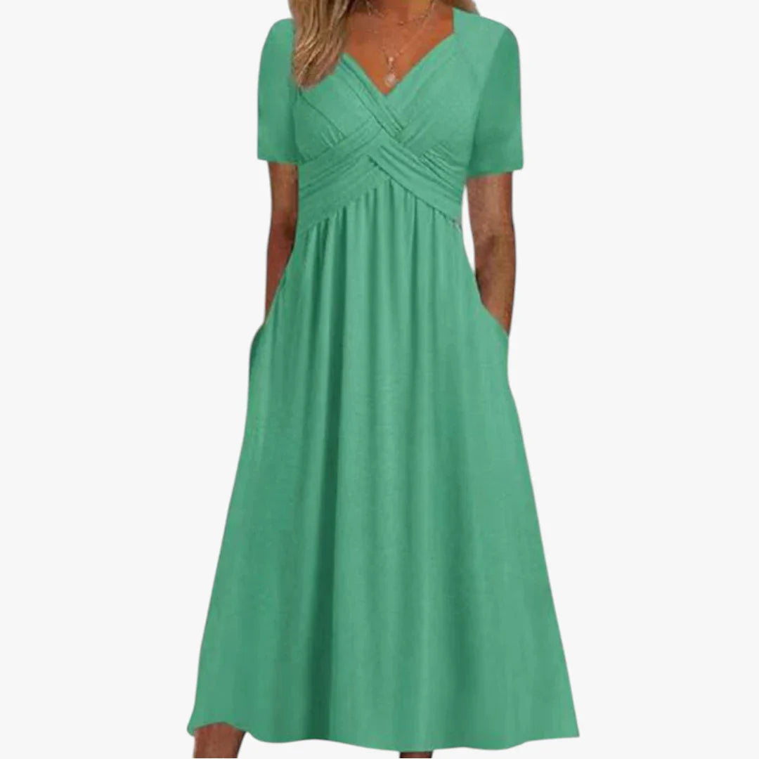 Dame Elegant Midi Sommerkjole med Crossover Detalje
