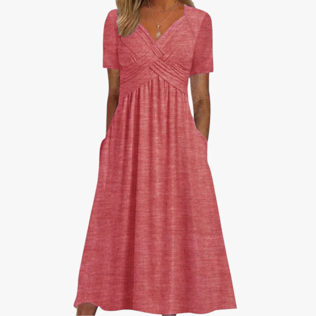 Dame Elegant Midi Sommerkjole med Crossover Detalje
