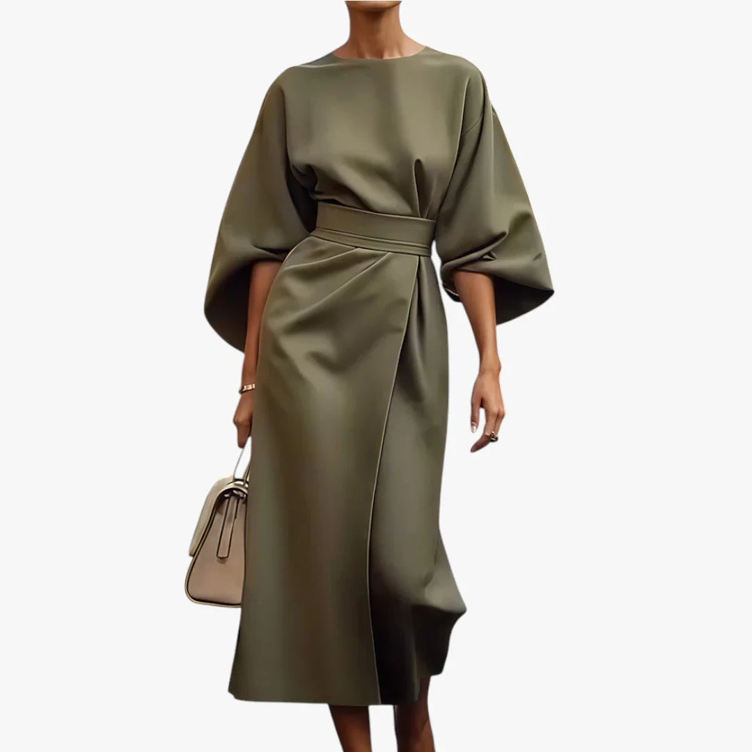 Dame Elegant Midi Sommerkjole med Lange Ærmer