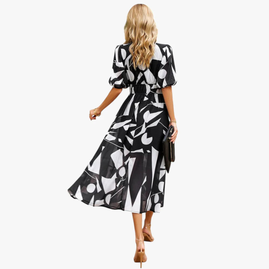 Dame Elegant Midi Sommerkjole med Smock og Blomster