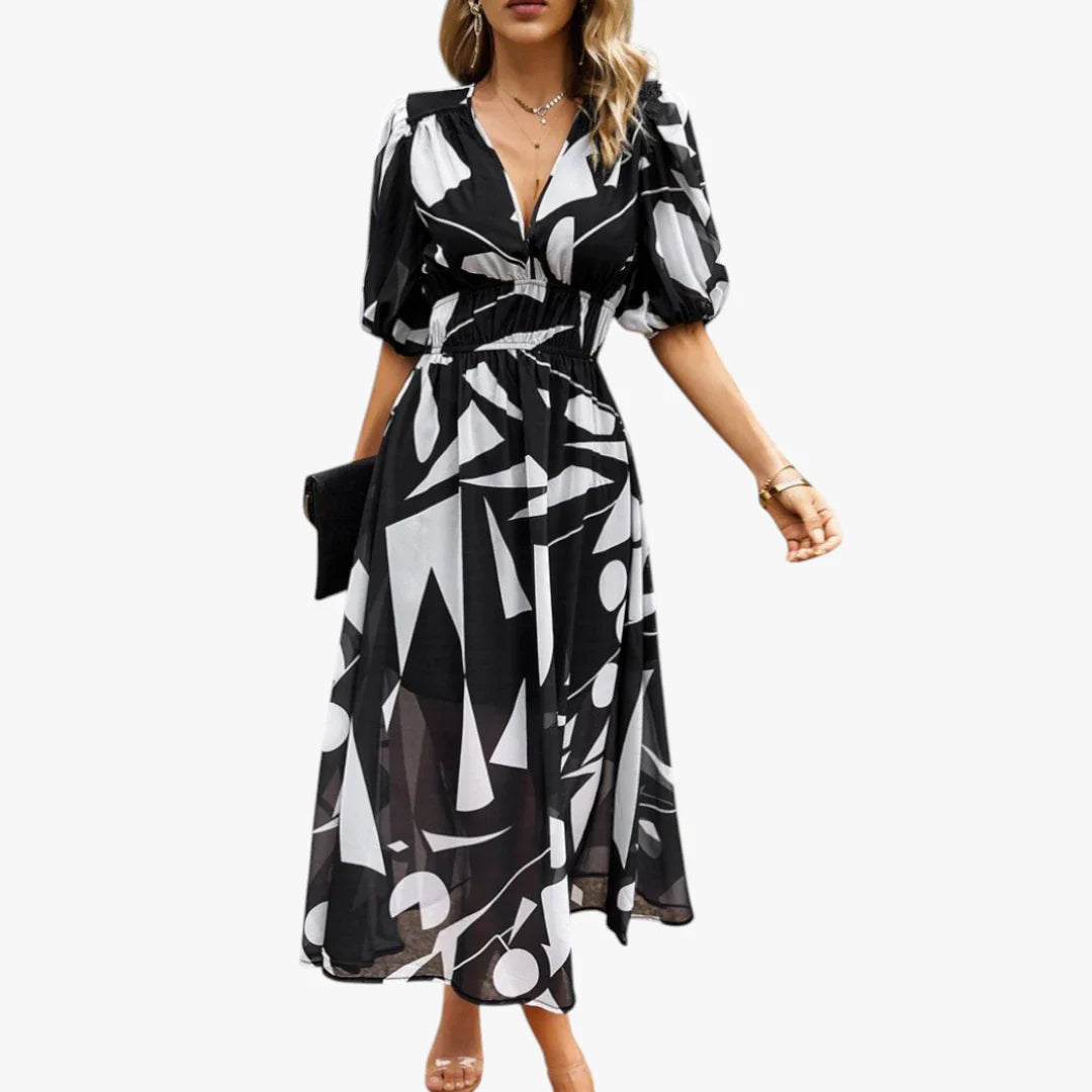 Dame Elegant Midi Sommerkjole med Smock og Blomster
