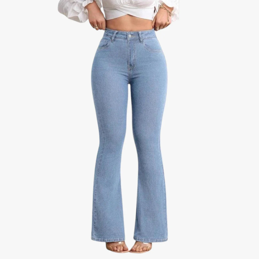 Dame Flared Jeans med Stretch og Lommer