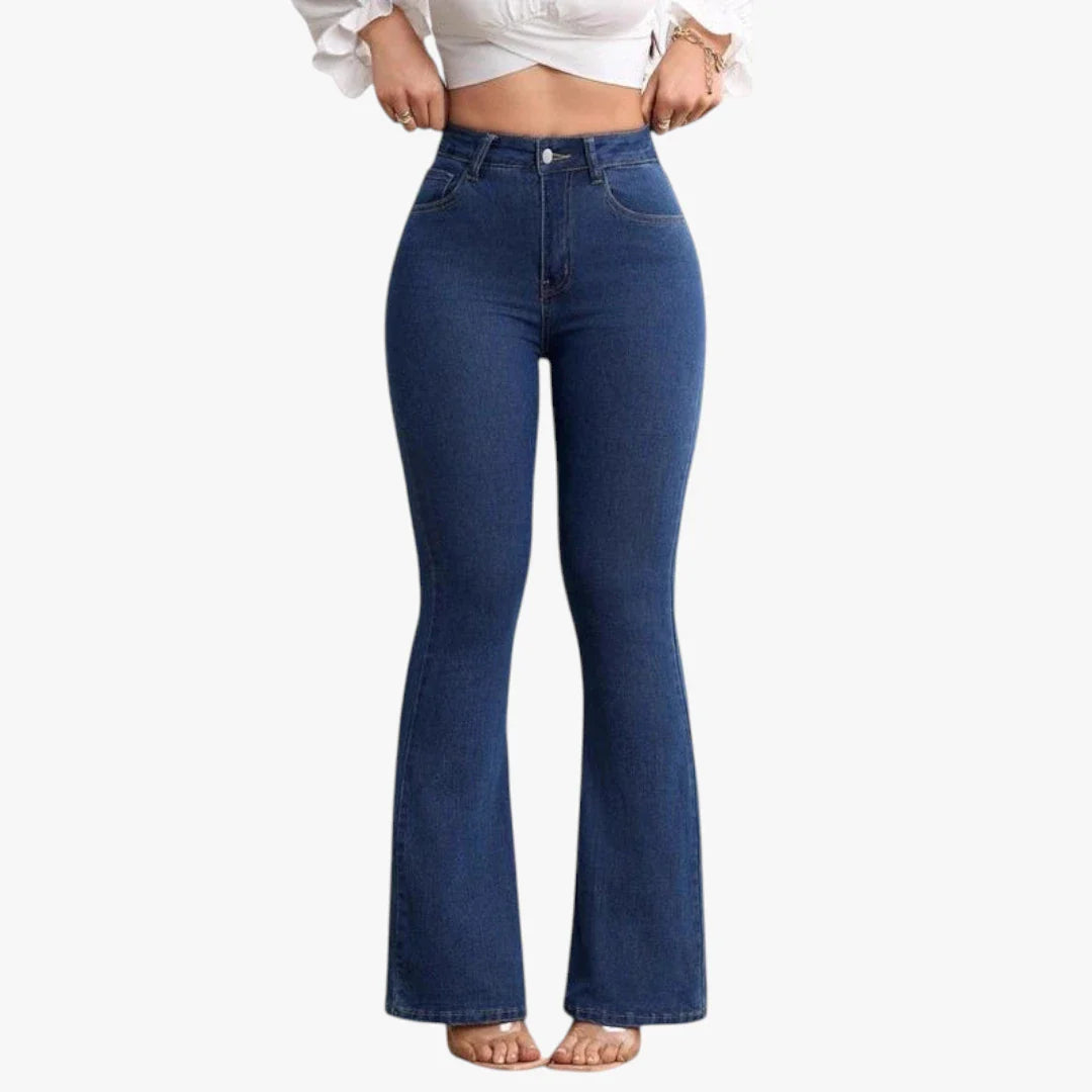 Dame Flared Jeans med Stretch og Lommer