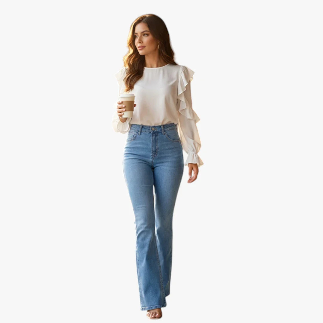 Dame Flared Jeans med Stretch og Lommer