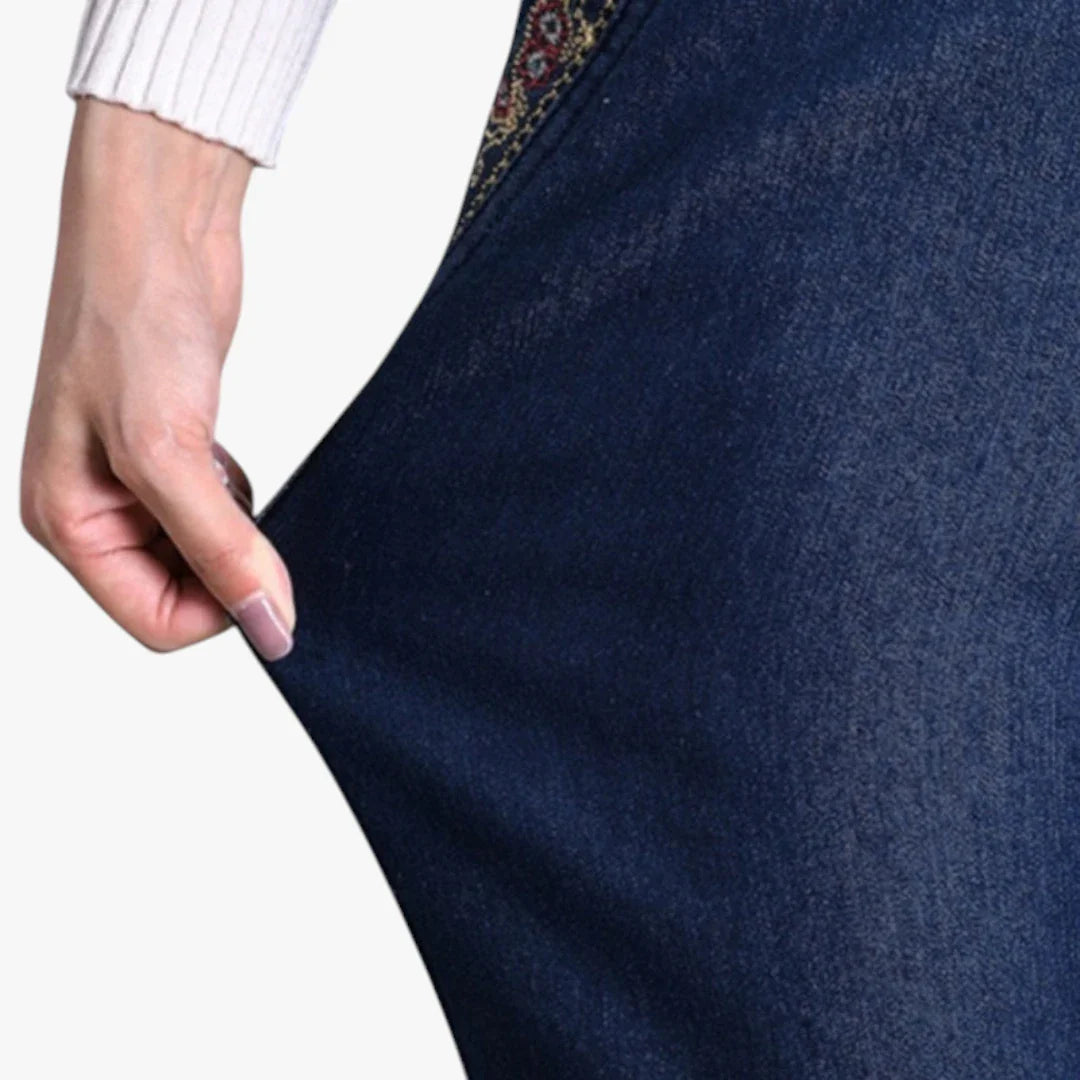 Dame Højtaljede Jeans med Elastik i Taljen og Lommer