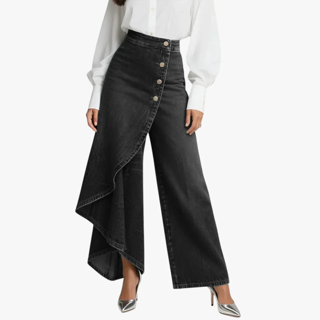 Dame Højtaljede Jeans med Vidde og Knapper