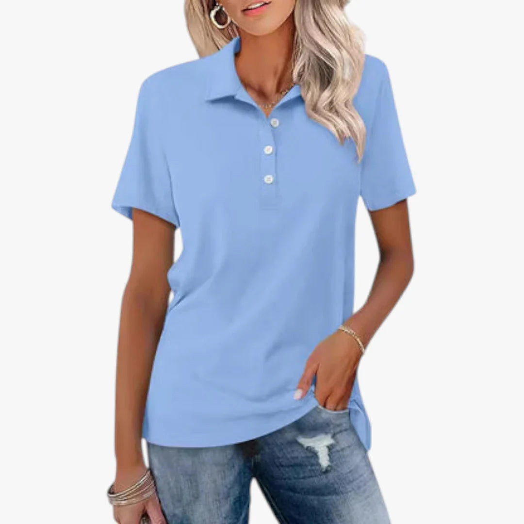 Dame Kortærmet Polo Shirt med Knapper