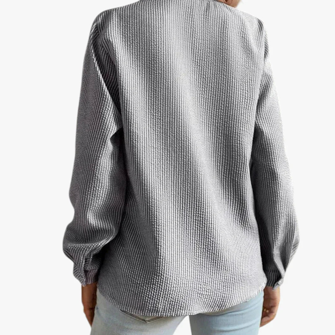 Dame Langærmet Sommerbluse med Flæser og Knapper