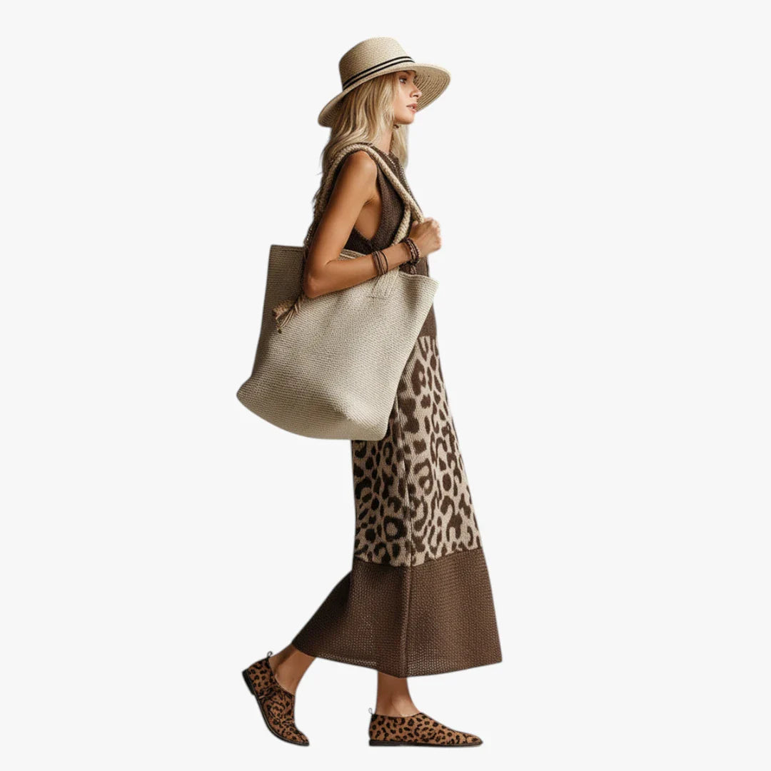 Dame Leopard Midi Sommerkjole med Uden Ærmer