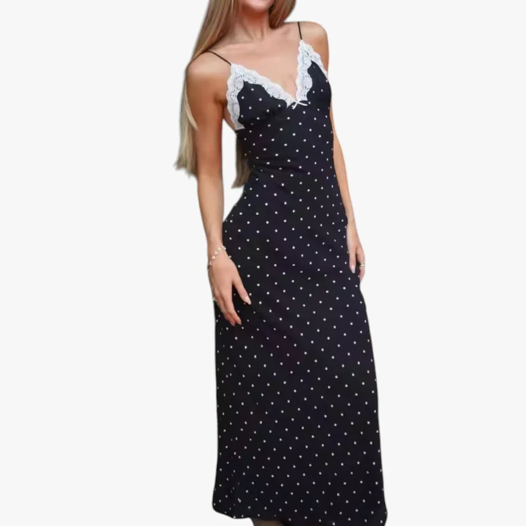 Dame Prikket Maxi Sommerkjole med Blonder