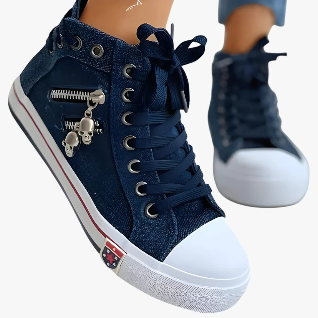 Dame Retro Sneakers med Snøre og Lynlås