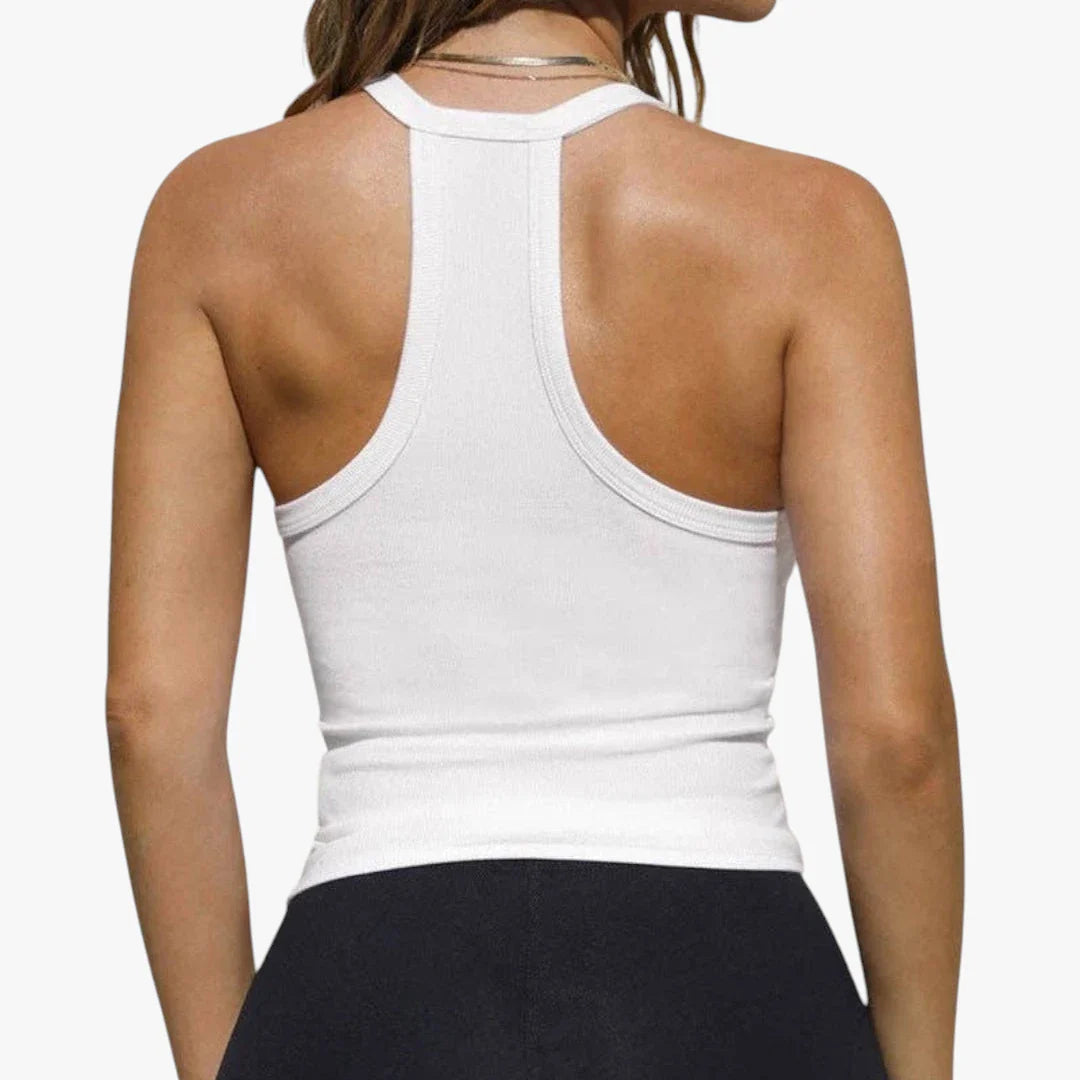 Dame Rib Tank Top med V-Udskæring og Åben Ryg