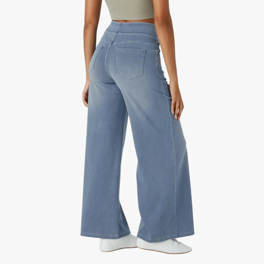 Dame Vide Jeans med Elastik i Taljen og Lommer