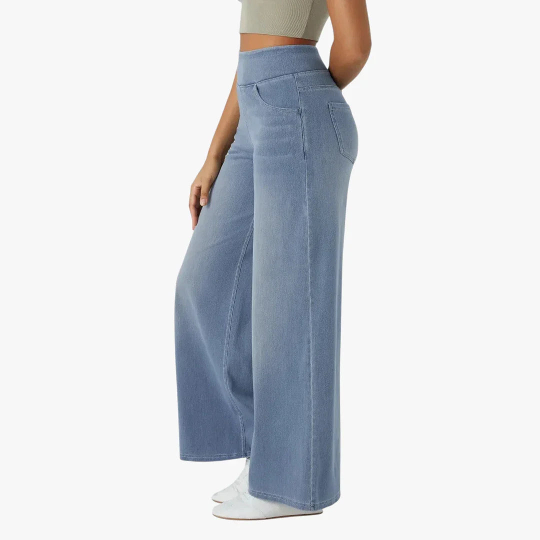 Dame Vide Jeans med Elastik i Taljen og Lommer
