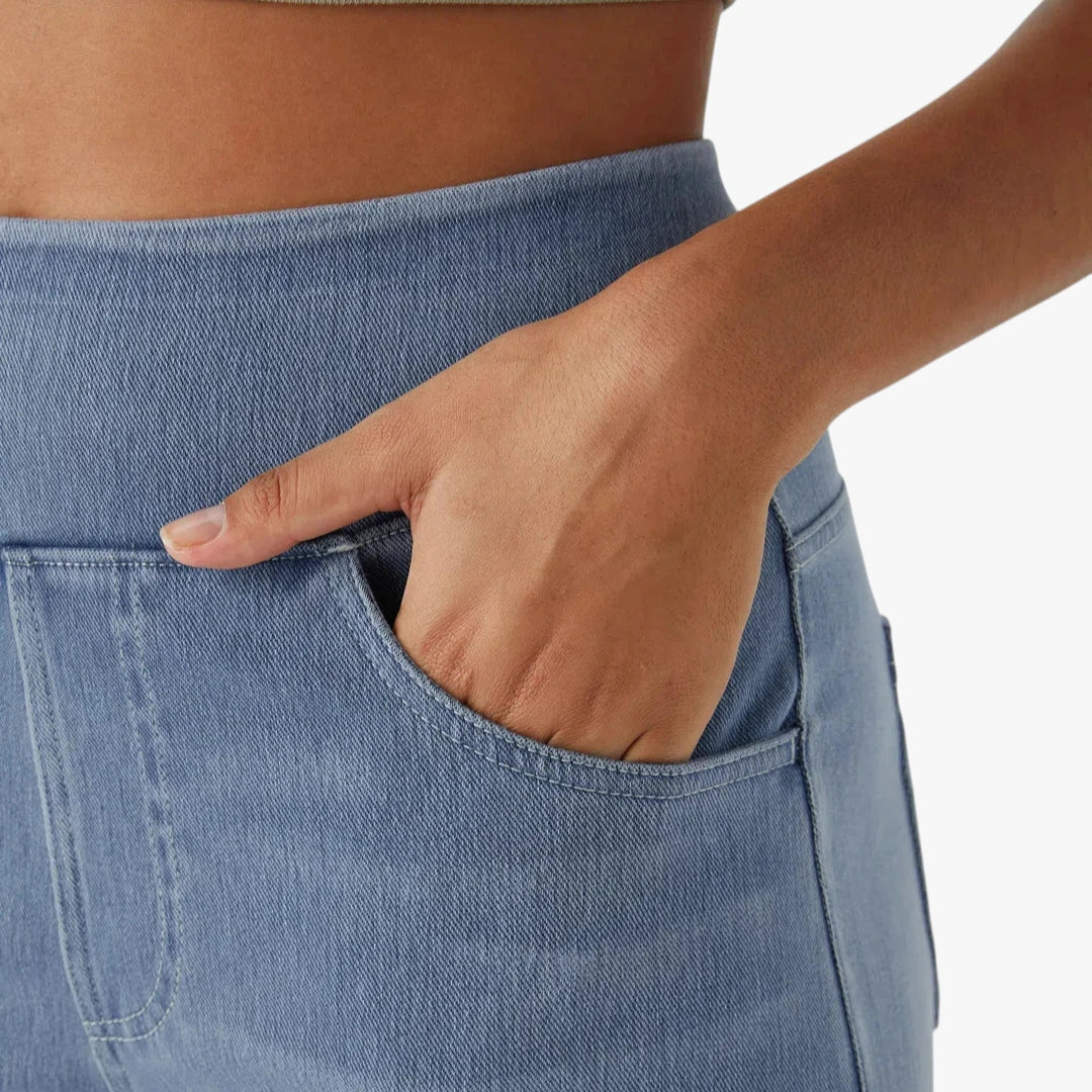 Dame Vide Jeans med Elastik i Taljen og Lommer