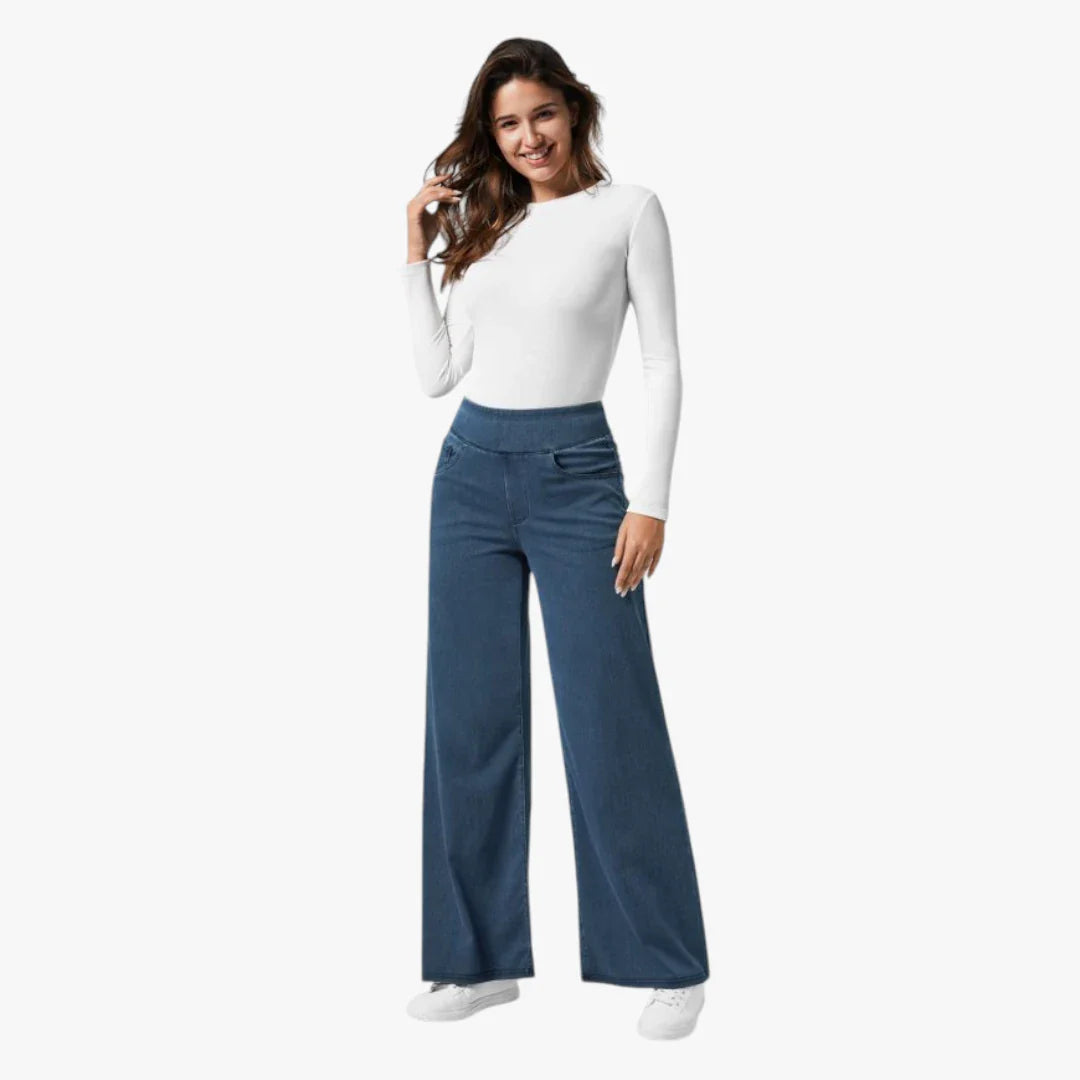 Dame Vide Jeans med Elastik i Taljen og Lommer