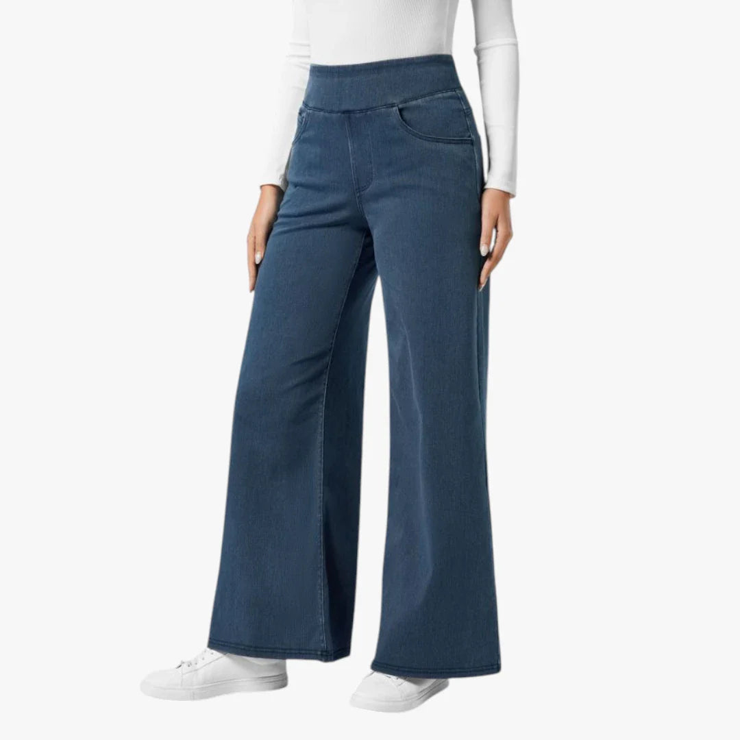 Dame Vide Jeans med Elastik i Taljen og Lommer