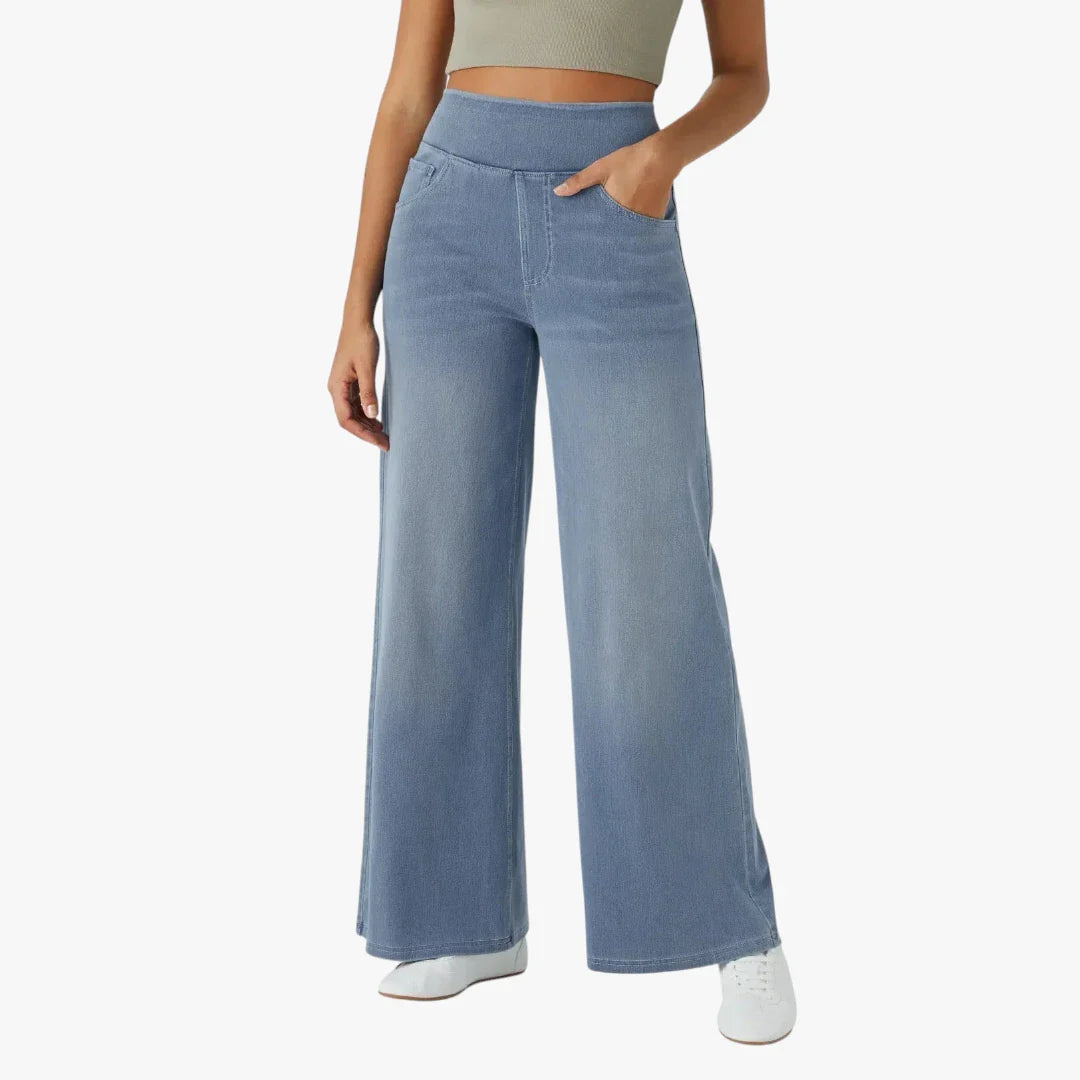 Dame Vide Jeans med Elastik i Taljen og Lommer