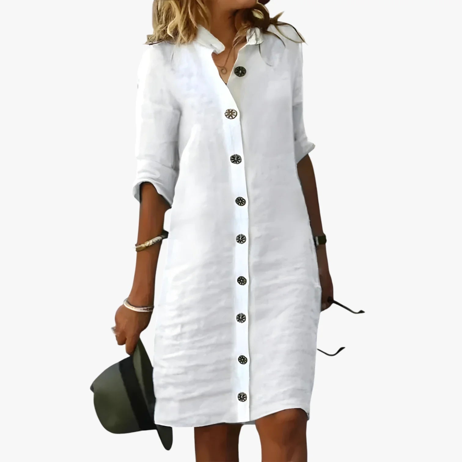 Dame Vintage Midi Sommerkjole med Knapper