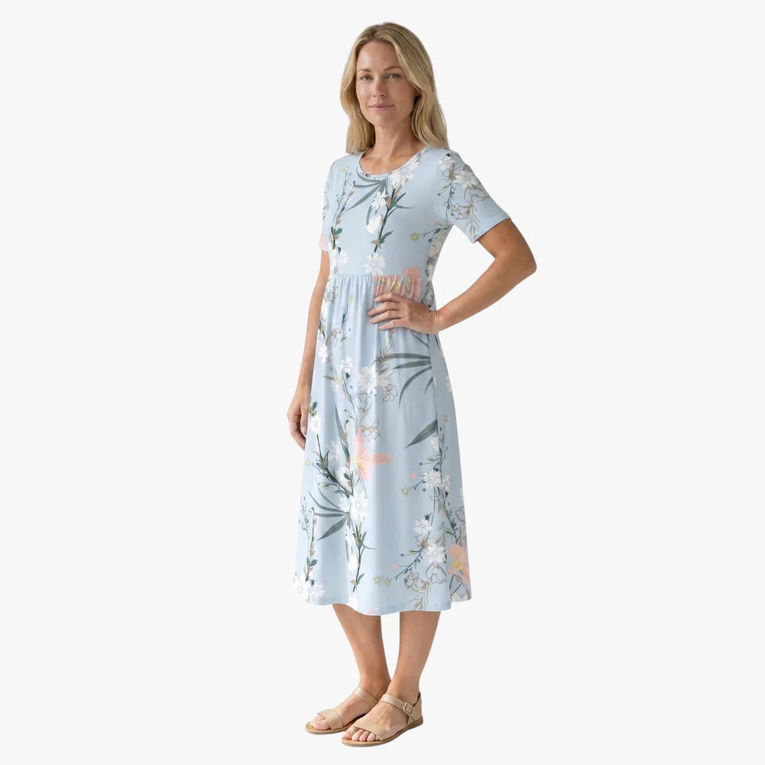 Dame Blomstret Midi Sommerkjole med Ærmer