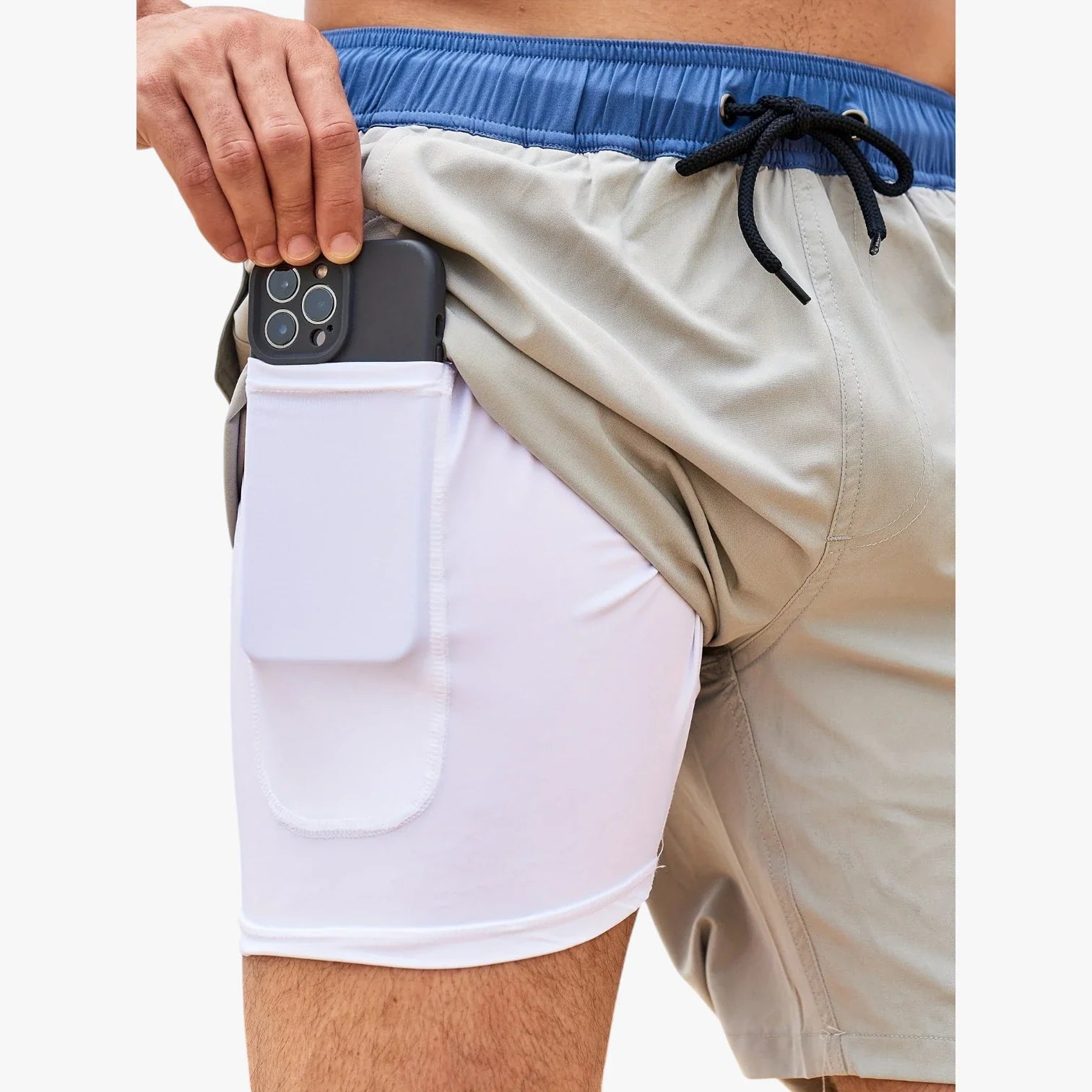 Herre Korte Bade Shorts med Mobillomme og Sidelommer
