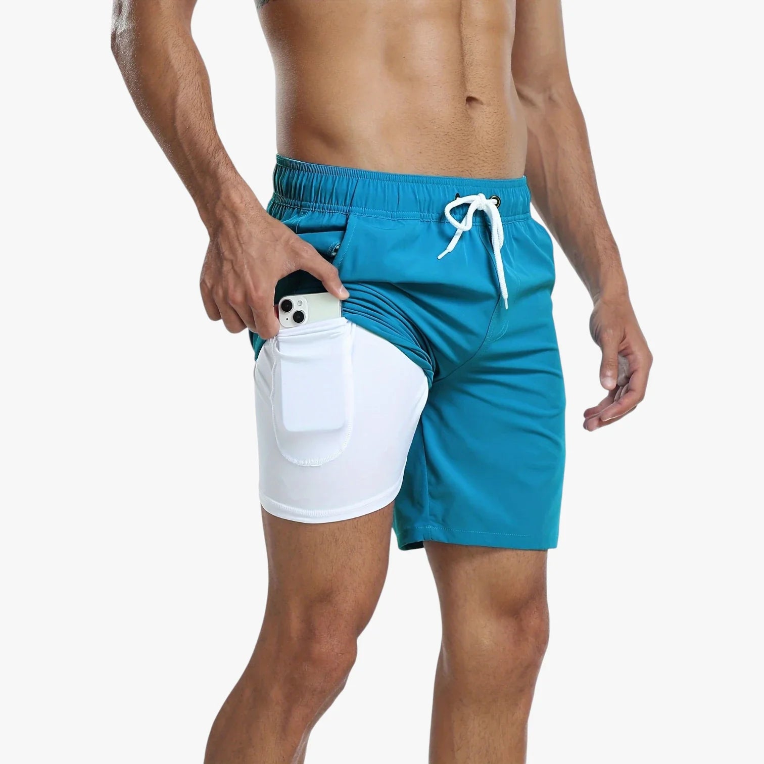 Herre Korte Bade Shorts med Mobillomme og Sidelommer
